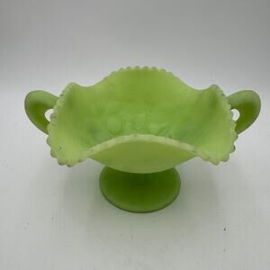 Vintage Fenton Compote Lime Green Satin Footed Bowl Dish Basket